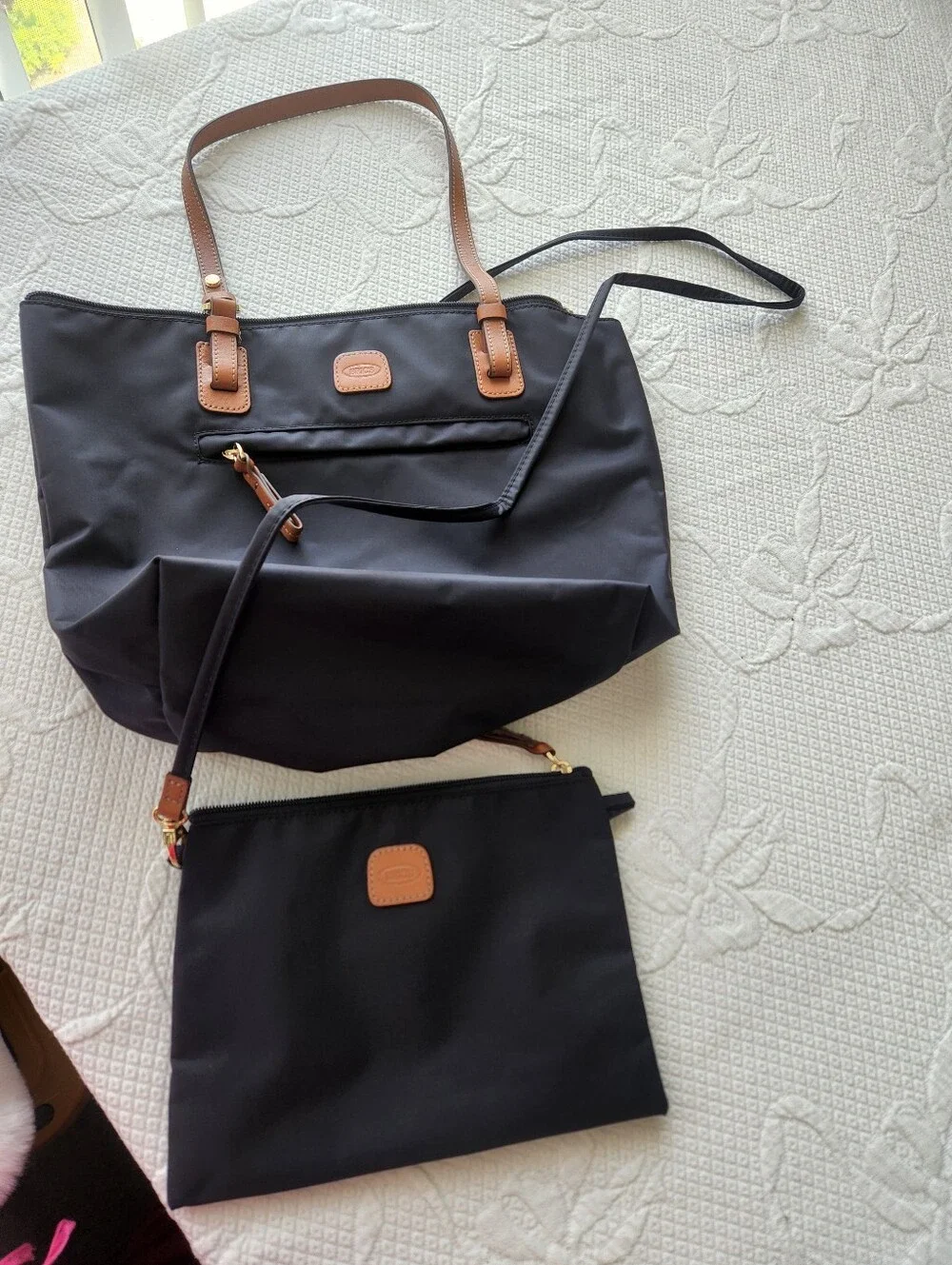 Bric's Navy Blue  Tote with Tan Leather Handles